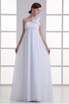 Chiffon One Shoulder Empire Gown with Hand-made Flowers