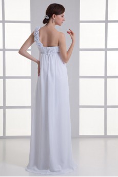 Chiffon One Shoulder Empire Gown with Hand-made Flowers
