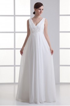 Chiffon V Neckline Empire Beaded Gown