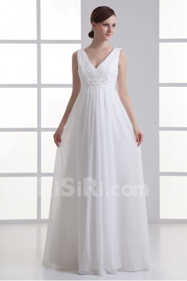 Chiffon V Neckline Empire Beaded Gown