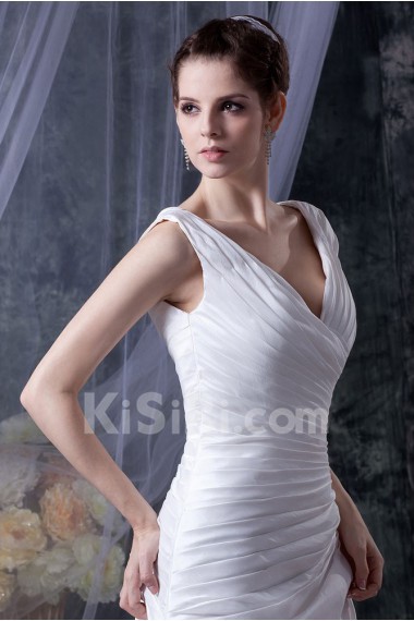 Satin V-Neckline A-Line Dress with Ruffle
