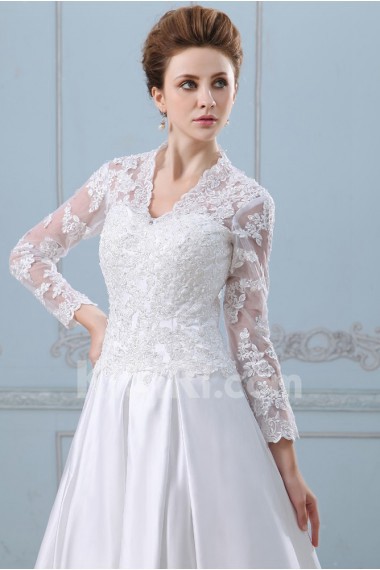 Satin V-Neckline A-Line Dress with Lace Jacket