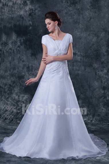 Satin and Tulle Straps Neckline A-Line Dress