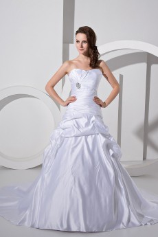 Satin Sweetheart A-Line Dress with Ruffle Embroidery