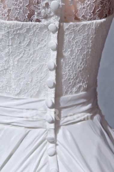 Satin and Lace Square Neckline A-Line Dress with Embroidery