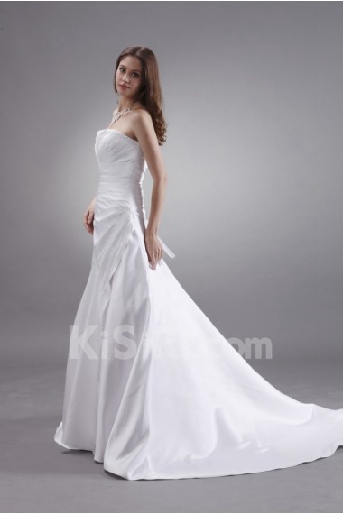 Satin Strapless A-Line Dress with Beaded