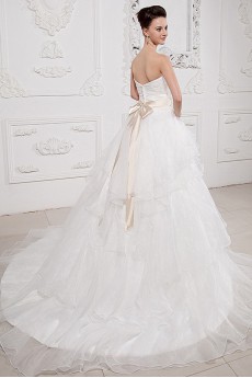 Taffeta and Organza Sweetheart A-Line Dress with Pleat Beaded