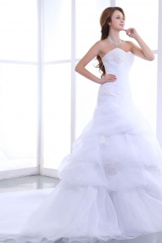Organza Sweetheart A-Line Dress with Embroidery Ruffle