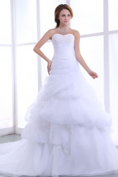 Organza Sweetheart A-Line Dress with Embroidery Ruffle