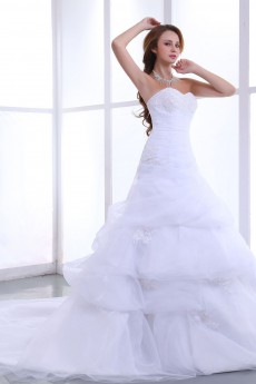 Organza Sweetheart A-Line Dress with Embroidery Ruffle