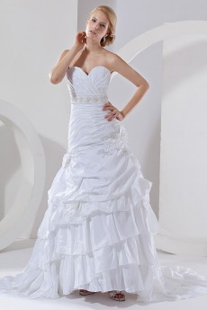 Taffeta Sweetheart A-Line Dress with Embroidery Pleated