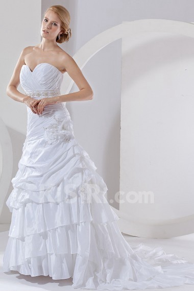 Taffeta Sweetheart A-Line Dress with Embroidery Pleated