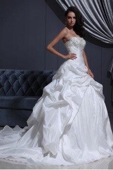 Taffeta Scoop Neckline Ball Gown with Embroidery and Ruffle