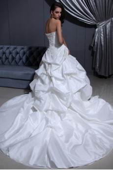 Taffeta Scoop Neckline Ball Gown with Embroidery and Ruffle
