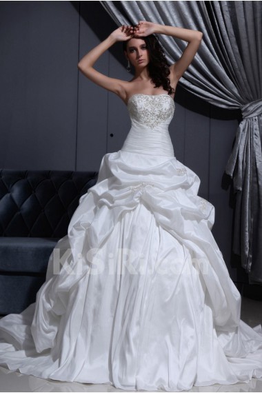 Taffeta Scoop Neckline Ball Gown with Embroidery and Ruffle