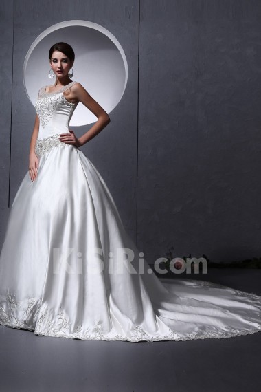 Satin Round Neckline Ball Gown with Embroidery 