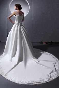 Satin Round Neckline Ball Gown with Embroidery 