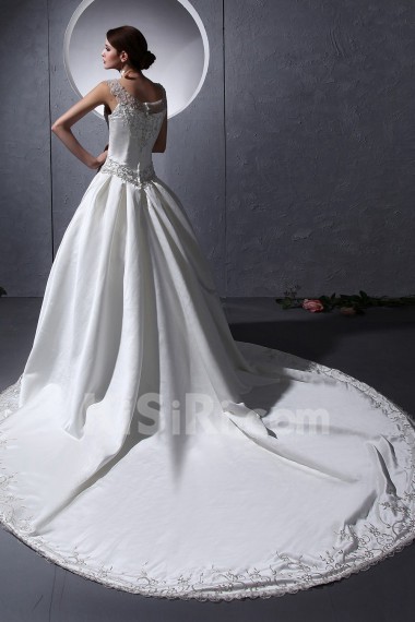 Satin Round Neckline Ball Gown with Embroidery 