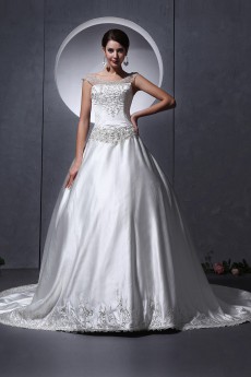 Satin Round Neckline Ball Gown with Embroidery 