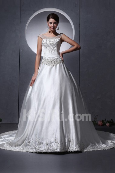 Satin Round Neckline Ball Gown with Embroidery 