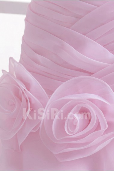 Organza One-Shoulder A-Line Dress with Ruffle Flowers