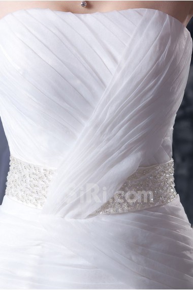 Yarn Satin Strapless Mermaid Dress with Beaded Ruffle