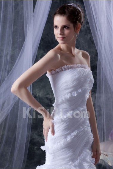 Satin and Yarn Strapless Mermaid Dress with Ruffle