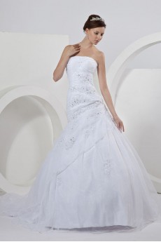 Satin Organza Strapless Mermaid Dress Ruffle