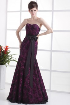 Satin and Lace Scoop Neckline Floor Length Mermaid Dress with Beaded