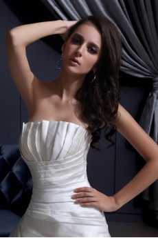 Satin Strapless A-Line Dress with Pleated Ruffle
