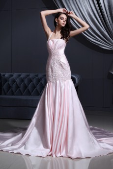 Satin Halter Neckline Mermaid Dress 