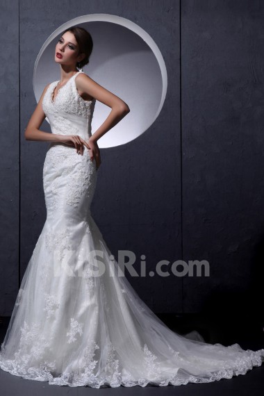 Lace V-Neckline Mermaid Dress