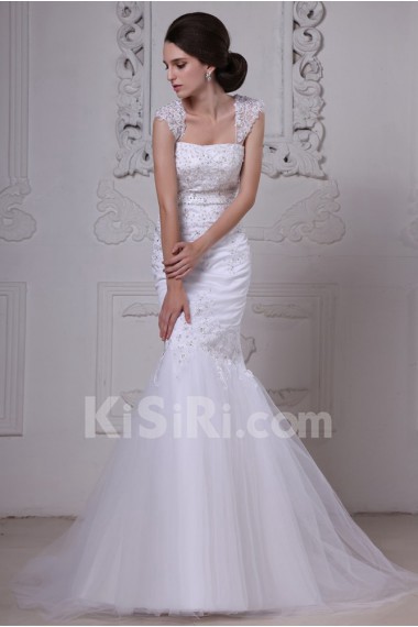 Satin and Lace Straps Neckline Mermaid Dress