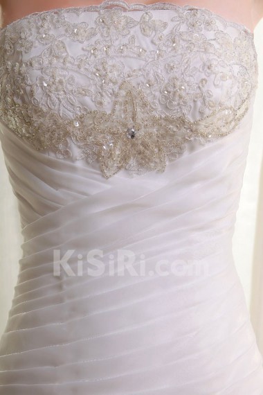 Organza and Lace Strapless Mermaid Dress with Beaded Ruffle and Embroidery