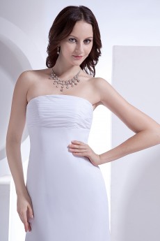 Satin and Chiffon Strapless A-Line Dress with 