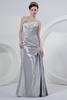 Satin One-Shoulder Floor Length A-Line Dress with Ruffle