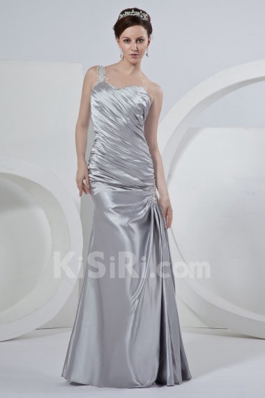 Satin One-Shoulder Floor Length A-Line Dress with Ruffle