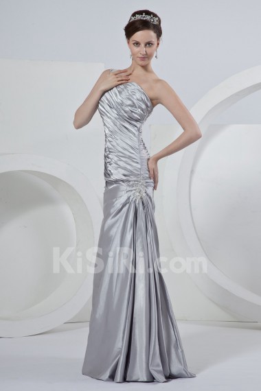 Satin One-Shoulder Floor Length A-Line Dress with Ruffle