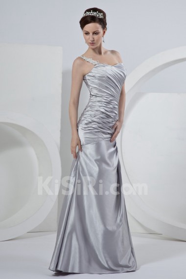 Satin One-Shoulder Floor Length A-Line Dress with Ruffle