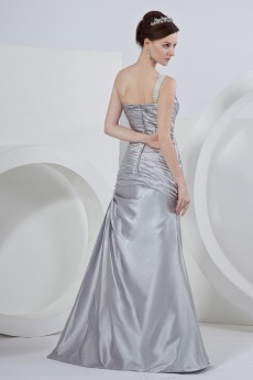 Satin One-Shoulder Floor Length A-Line Dress with Ruffle