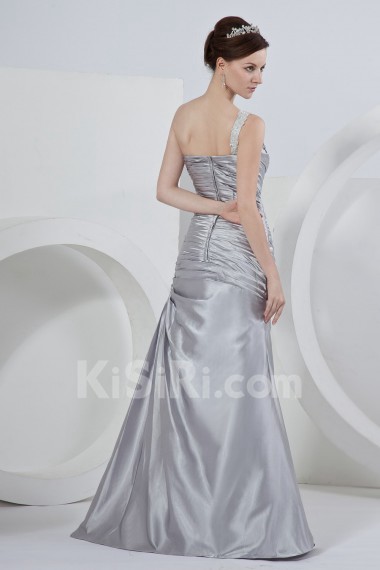 Satin One-Shoulder Floor Length A-Line Dress with Ruffle