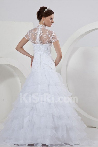 Organza and Lace High Neckline Floor Length A-Line Dress with Beaded