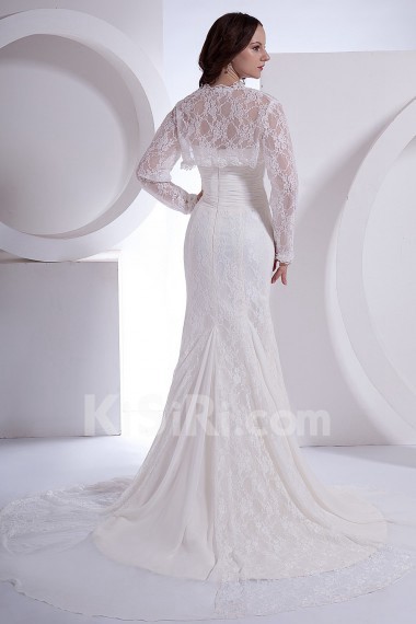 Chiffon Strapless Sheath Dress with Lace Jacket