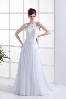 Chiffon Halter Neckline A-Line Dress with Embroidery