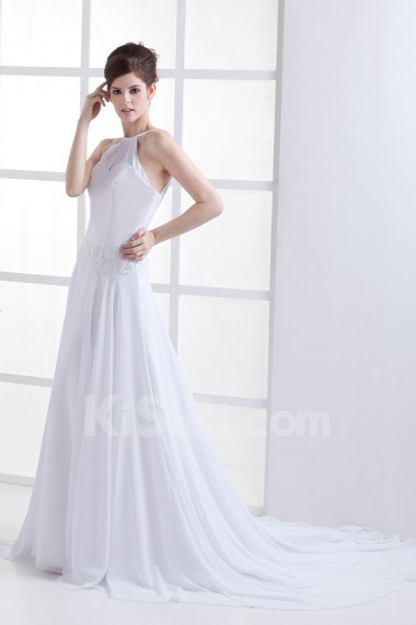 Chiffon Halter Neckline A-Line Dress with Embroidery
