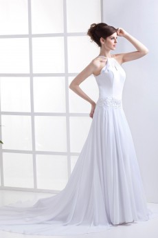 Chiffon Halter Neckline A-Line Dress with Embroidery