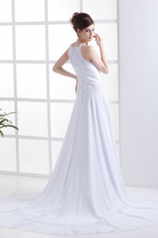 Chiffon Halter Neckline A-Line Dress with Embroidery