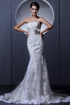 Tulle Strapless Sheath Dress with Embroidery Beaded