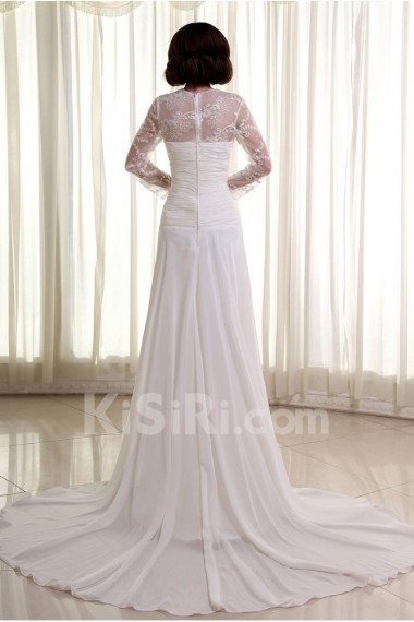 Chiffon Lace Square Neckline Column Dress with Three-quarter Sleeves