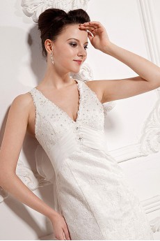 Chiffon and Lace V-Neckline Sheath Dress